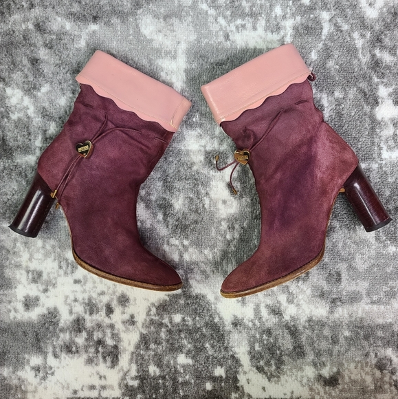 Moschino Cheap And Chic Mauve Maroon Pink Leather Suede Cylinder Heel - Picture 5 of 16